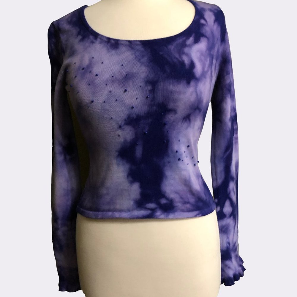 Guess purple tie dye long sleeve crop top